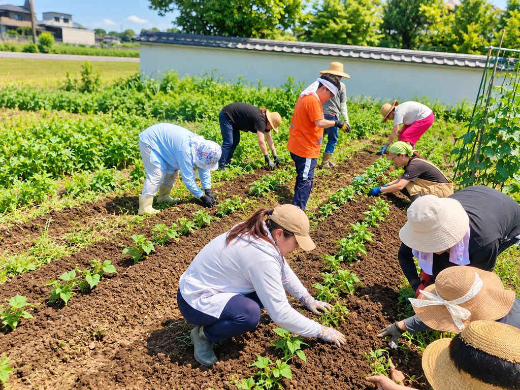 畑で野菜を育てる農作業